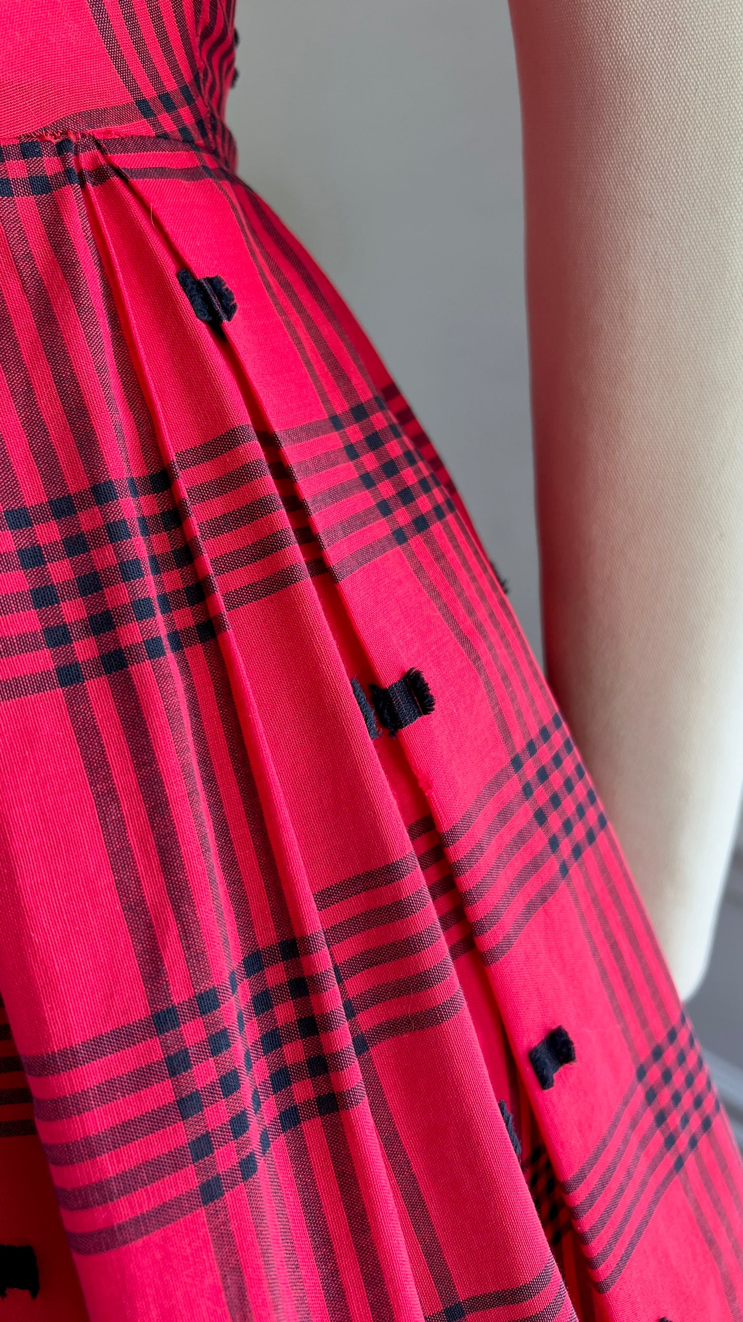 1950s Red Plaid Shirt Dress | small