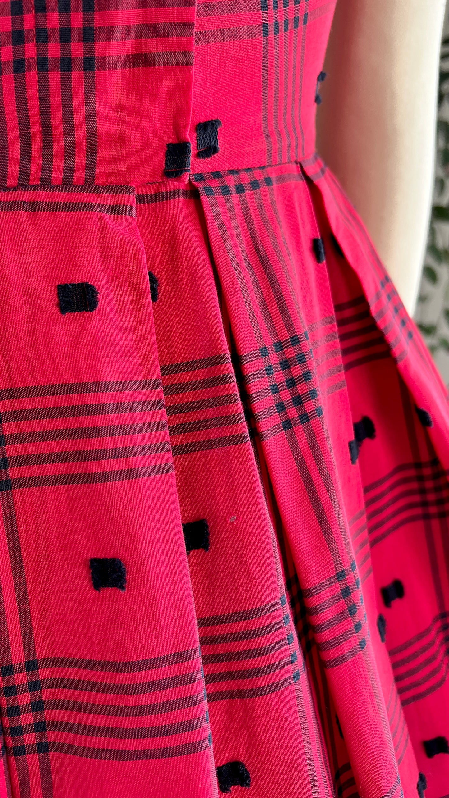 1950s Red Plaid Shirt Dress | small