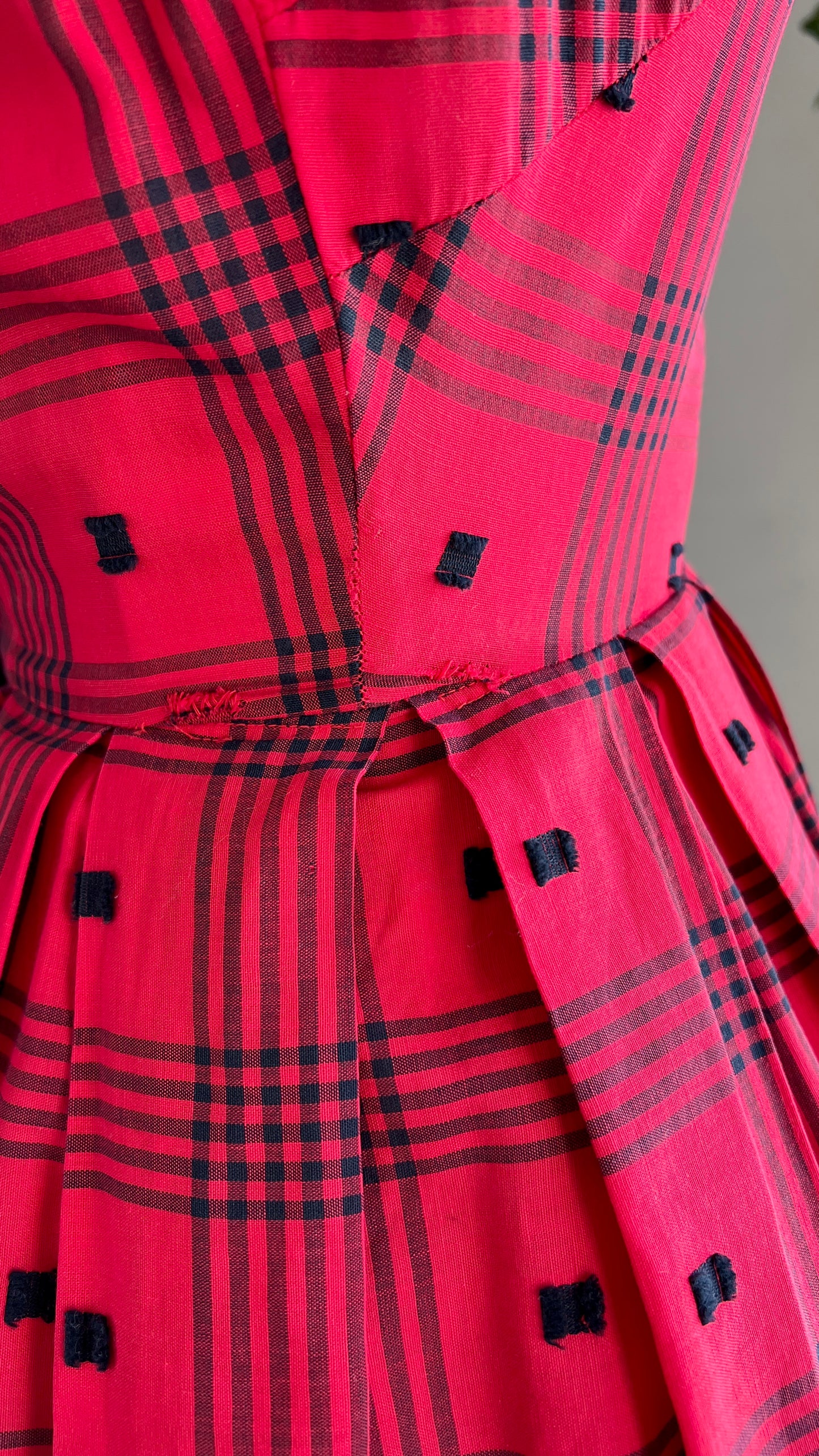 1950s Red Plaid Shirt Dress | small