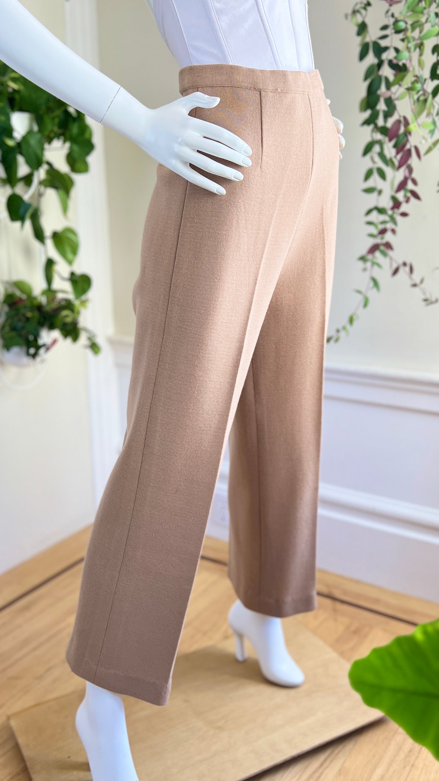 1960s Camel Knit Wool Trousers | small/medium