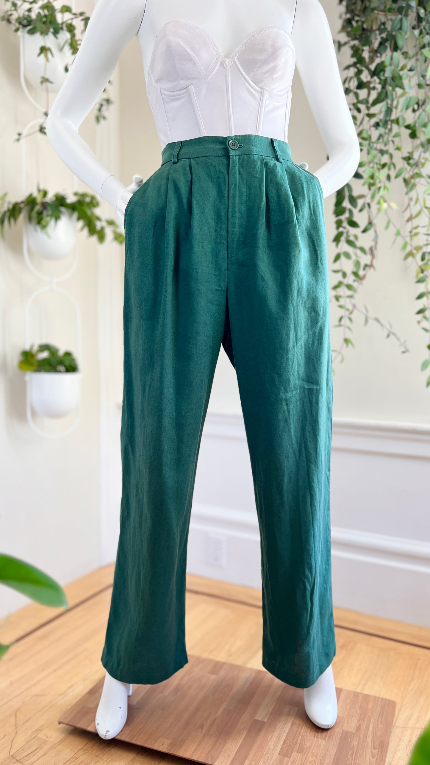 Modern REFORMATION Green Linen Pants | small