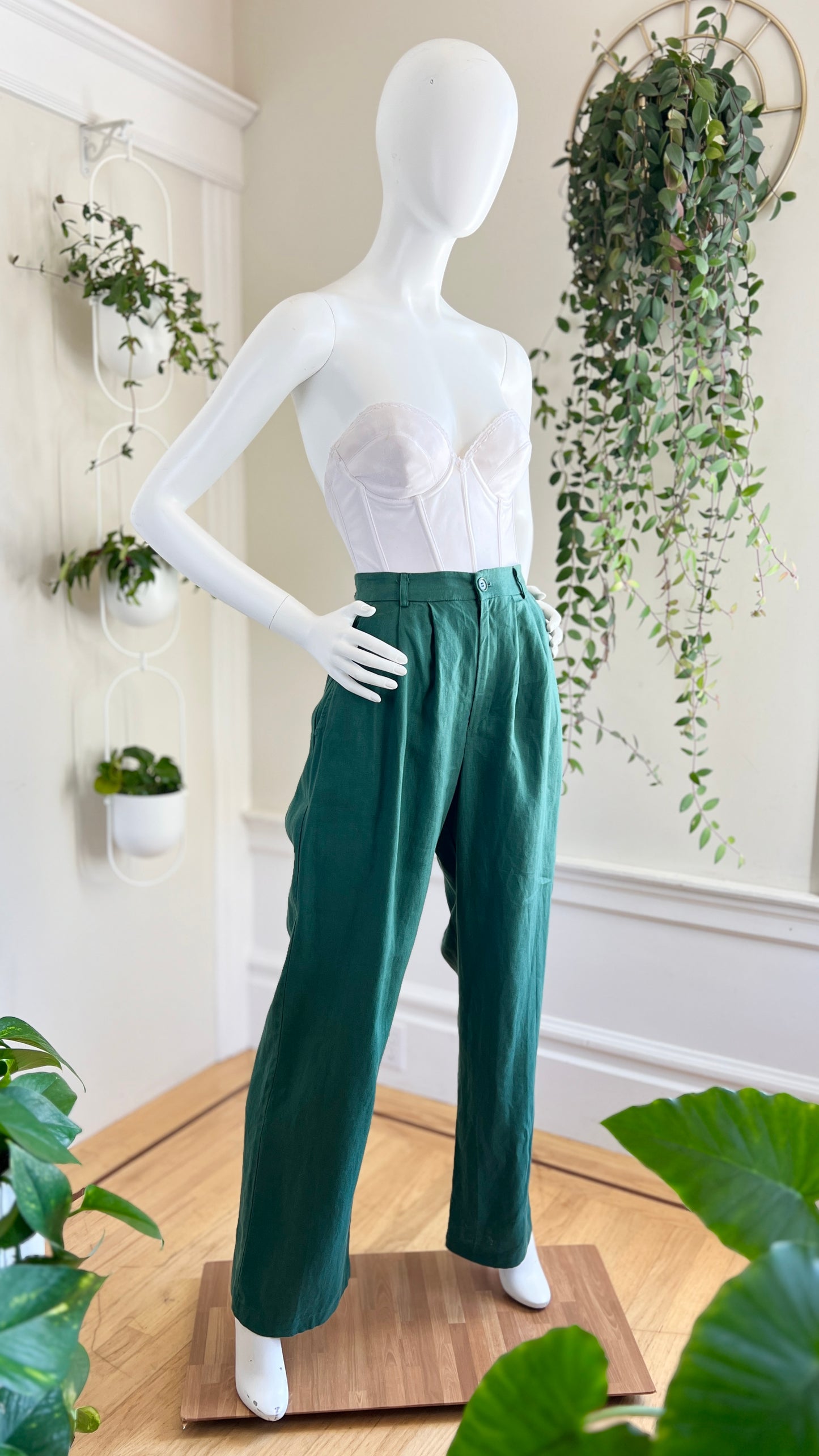 Modern REFORMATION Green Linen Pants | small