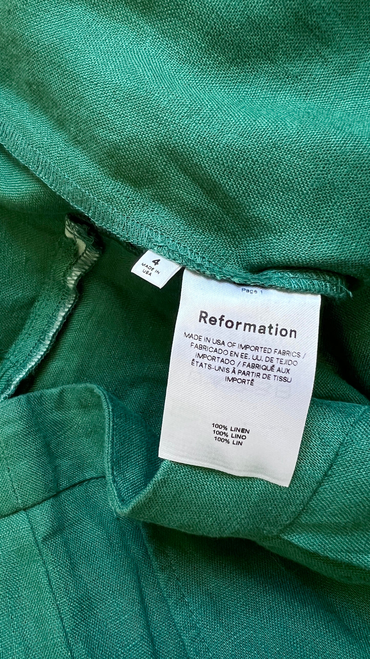 Modern REFORMATION Green Linen Pants | small