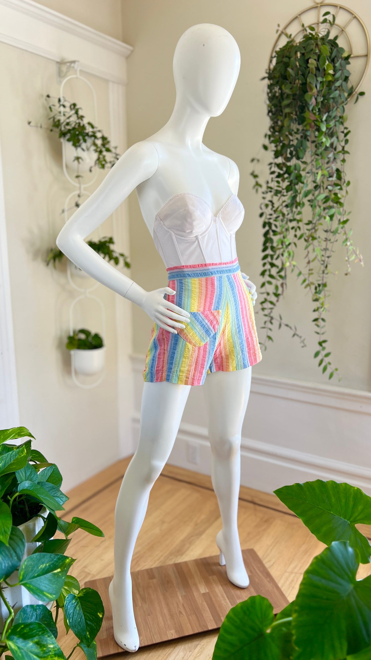 1940s 1950s Rainbow Striped Shorts | small