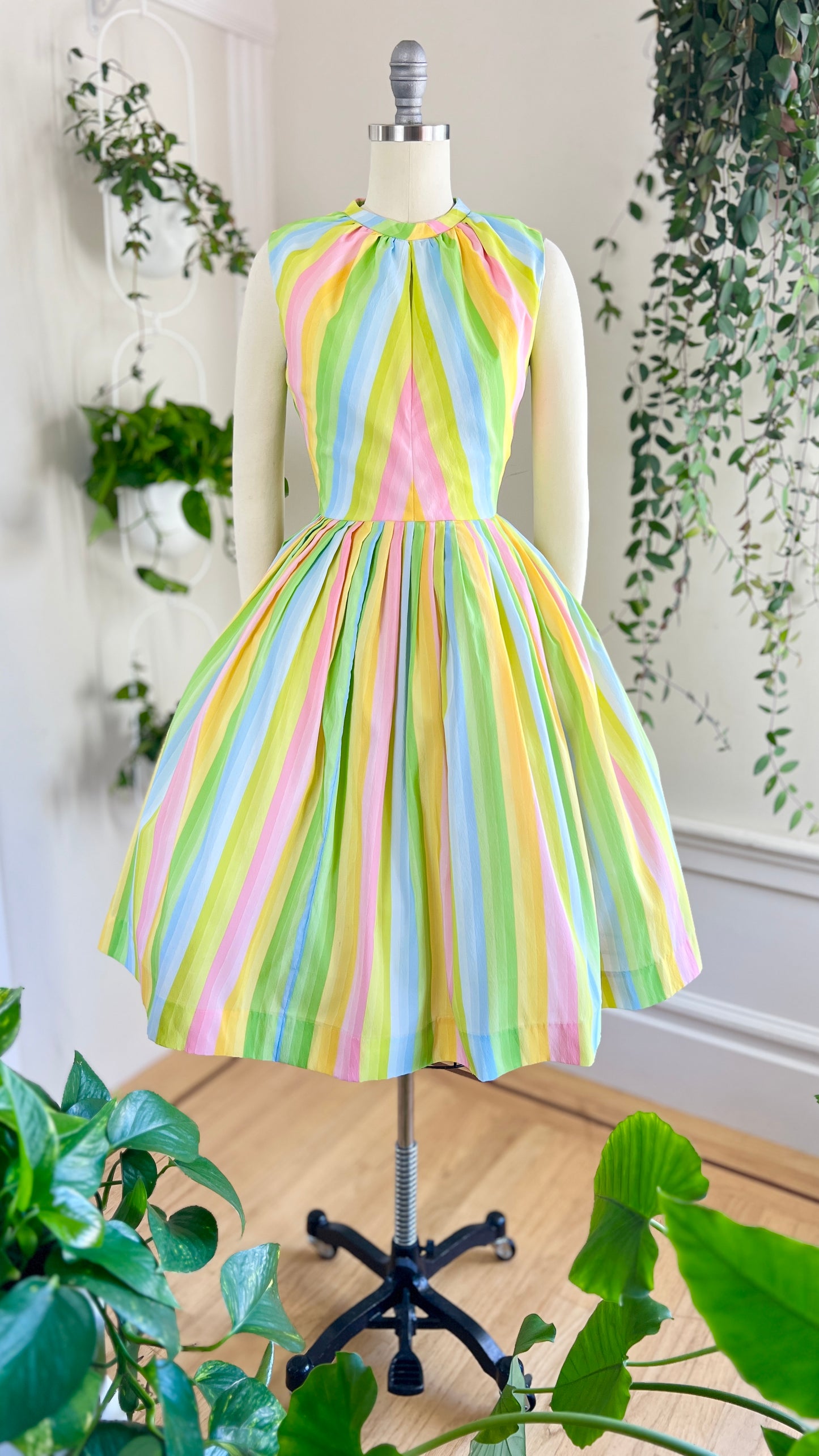 1960s Pastel Striped Sundress | x-small