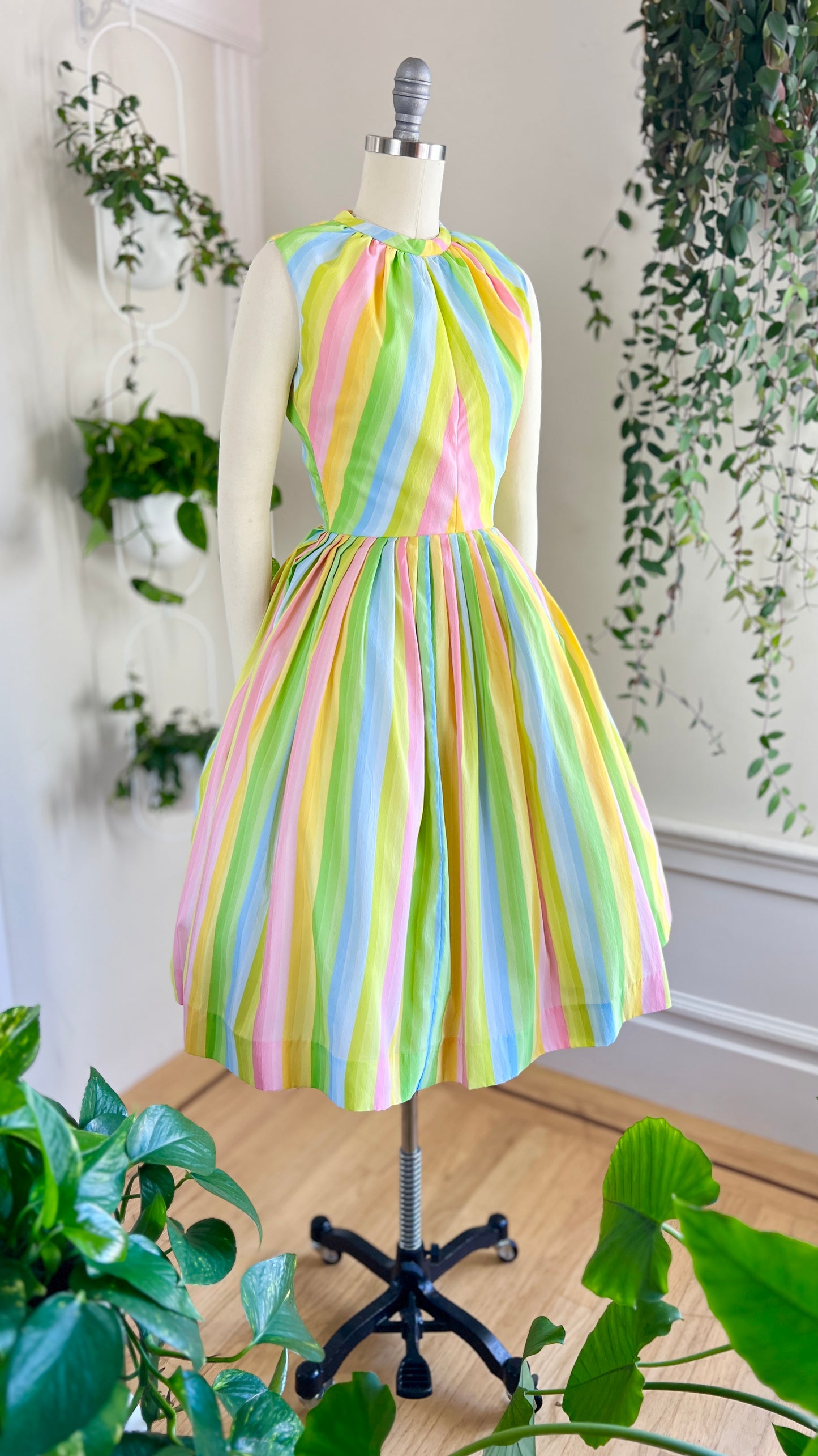 1960s Pastel Striped Sundress | x-small