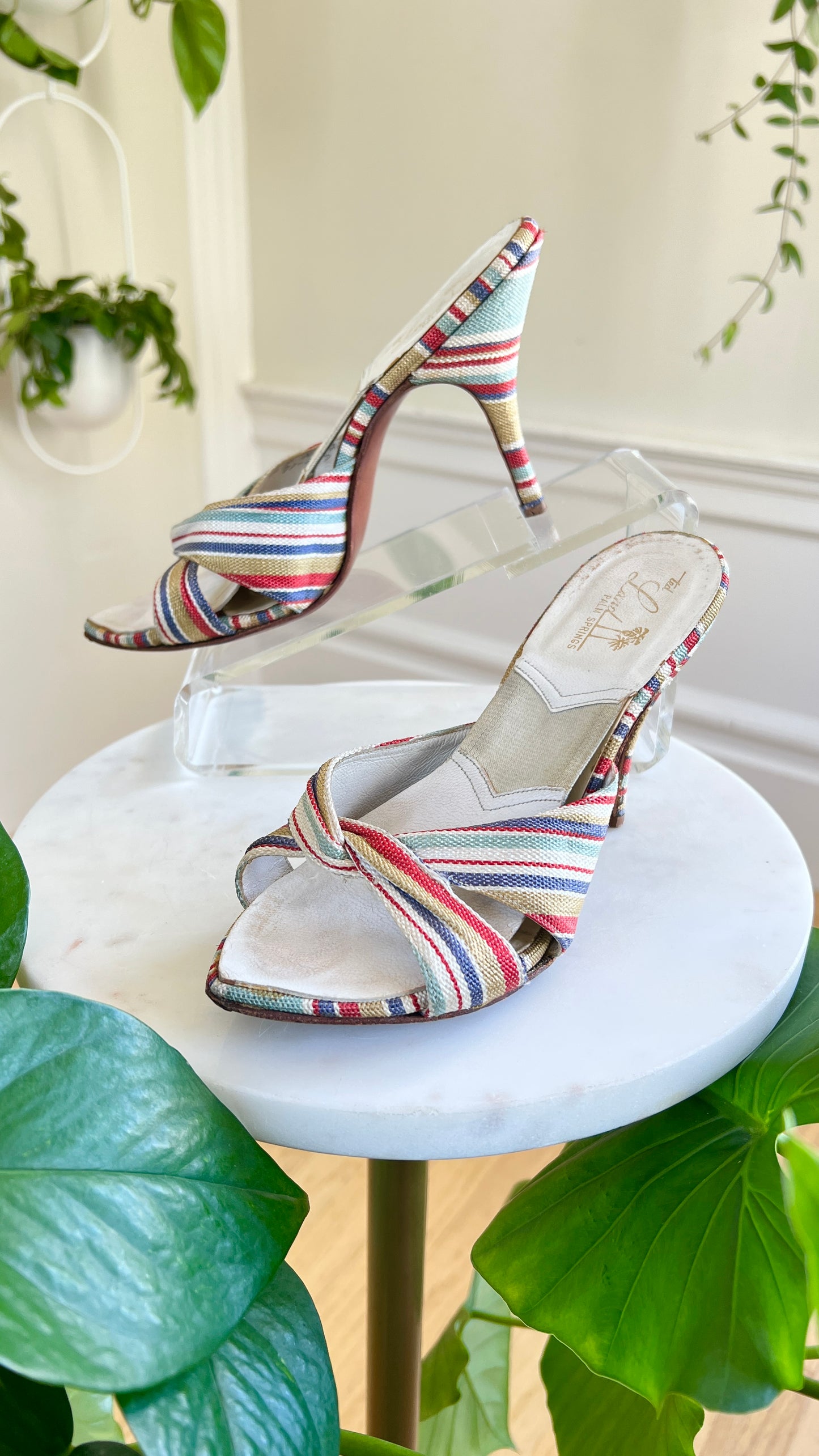 1950s Striped Spring-o-lator Stilettos | size US 5.5