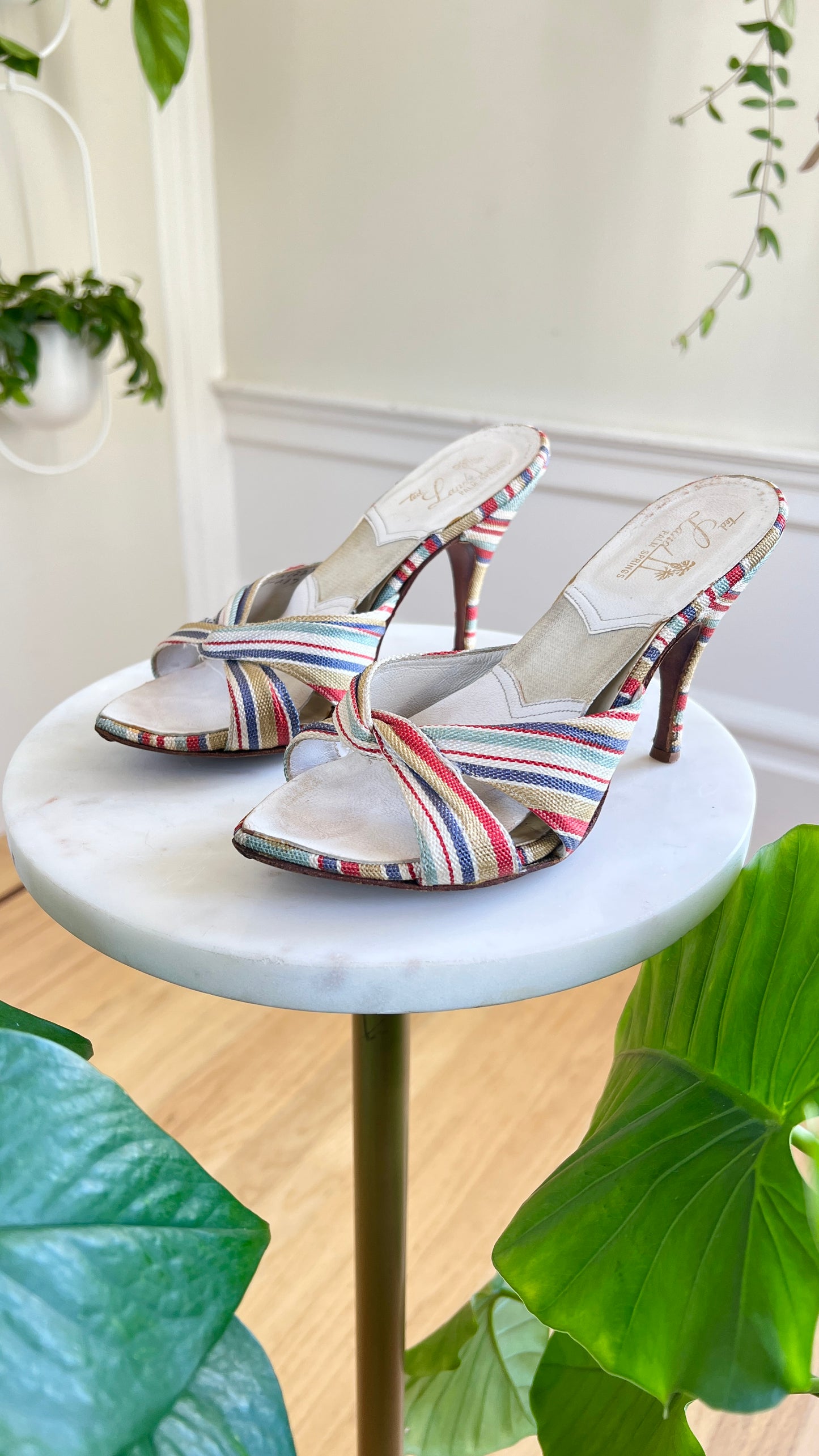 1950s Striped Spring-o-lator Stilettos | size US 5.5