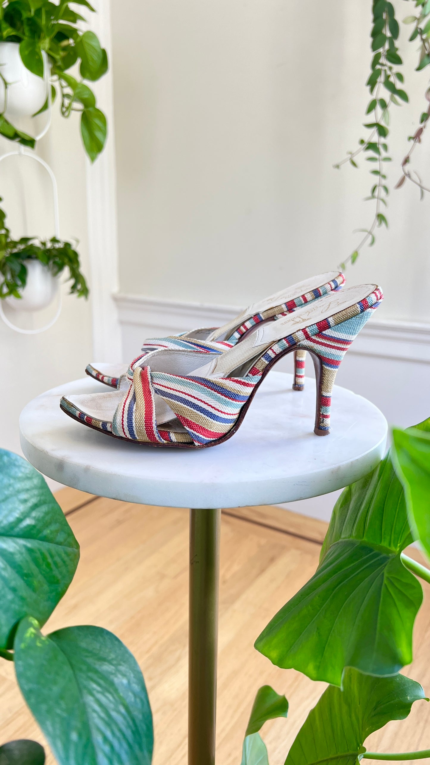 1950s Striped Spring-o-lator Stilettos | size US 5.5