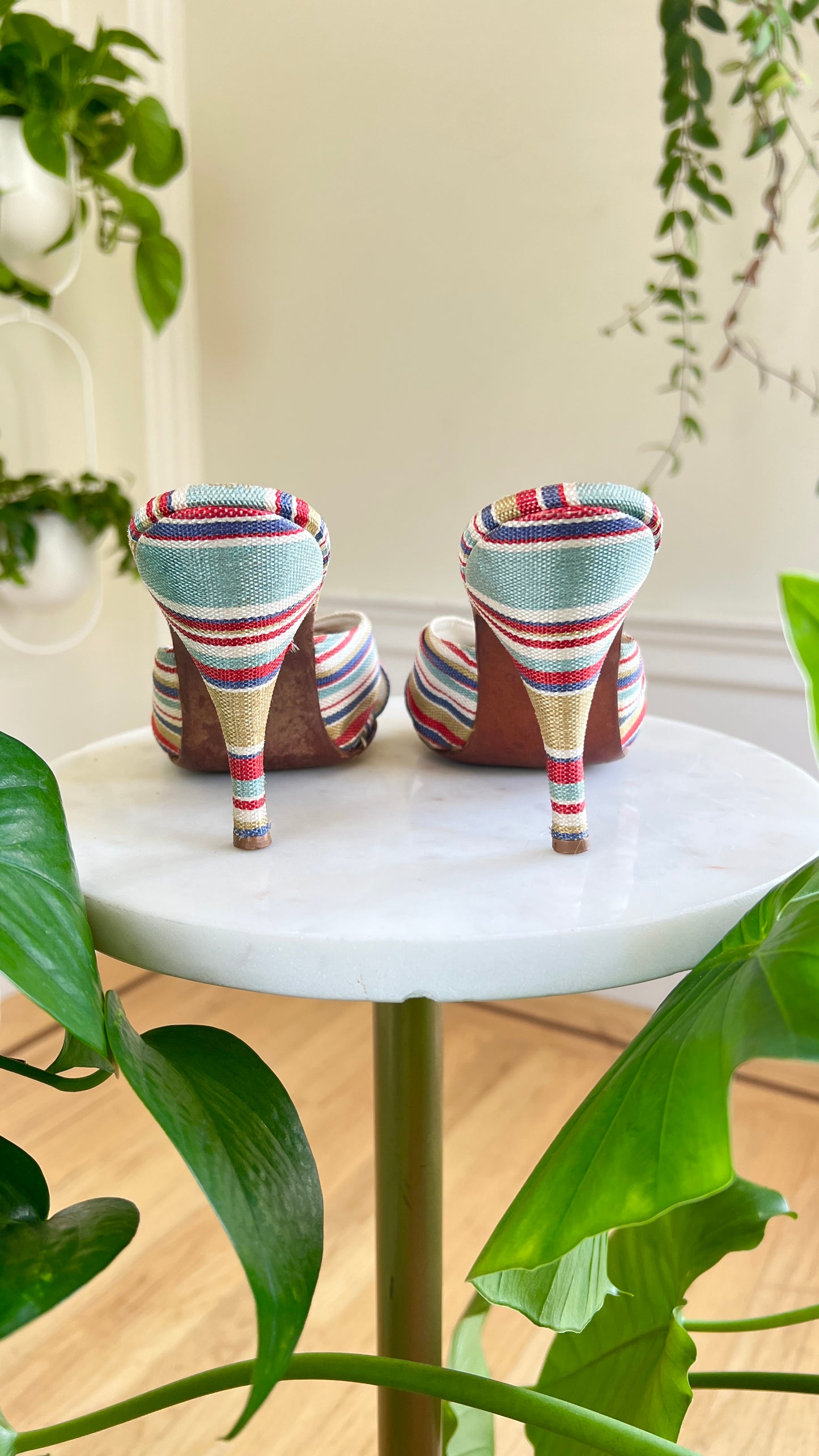 1950s Striped Spring-o-lator Stilettos | size US 5.5