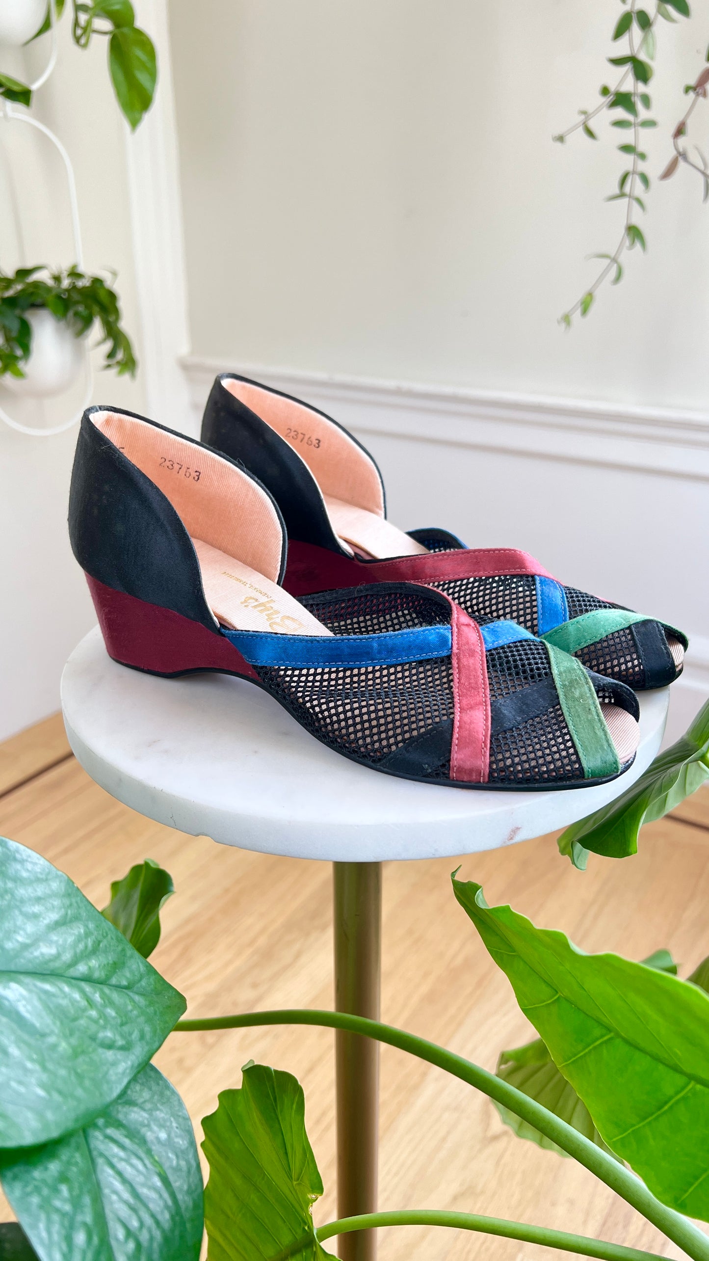 1940s Satin + Mesh Wedges | size US 8.5/9