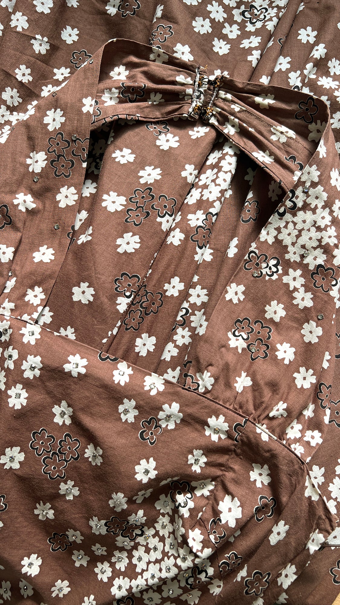 1950s Rhinestone Studded Floral Halter Dress | x-small