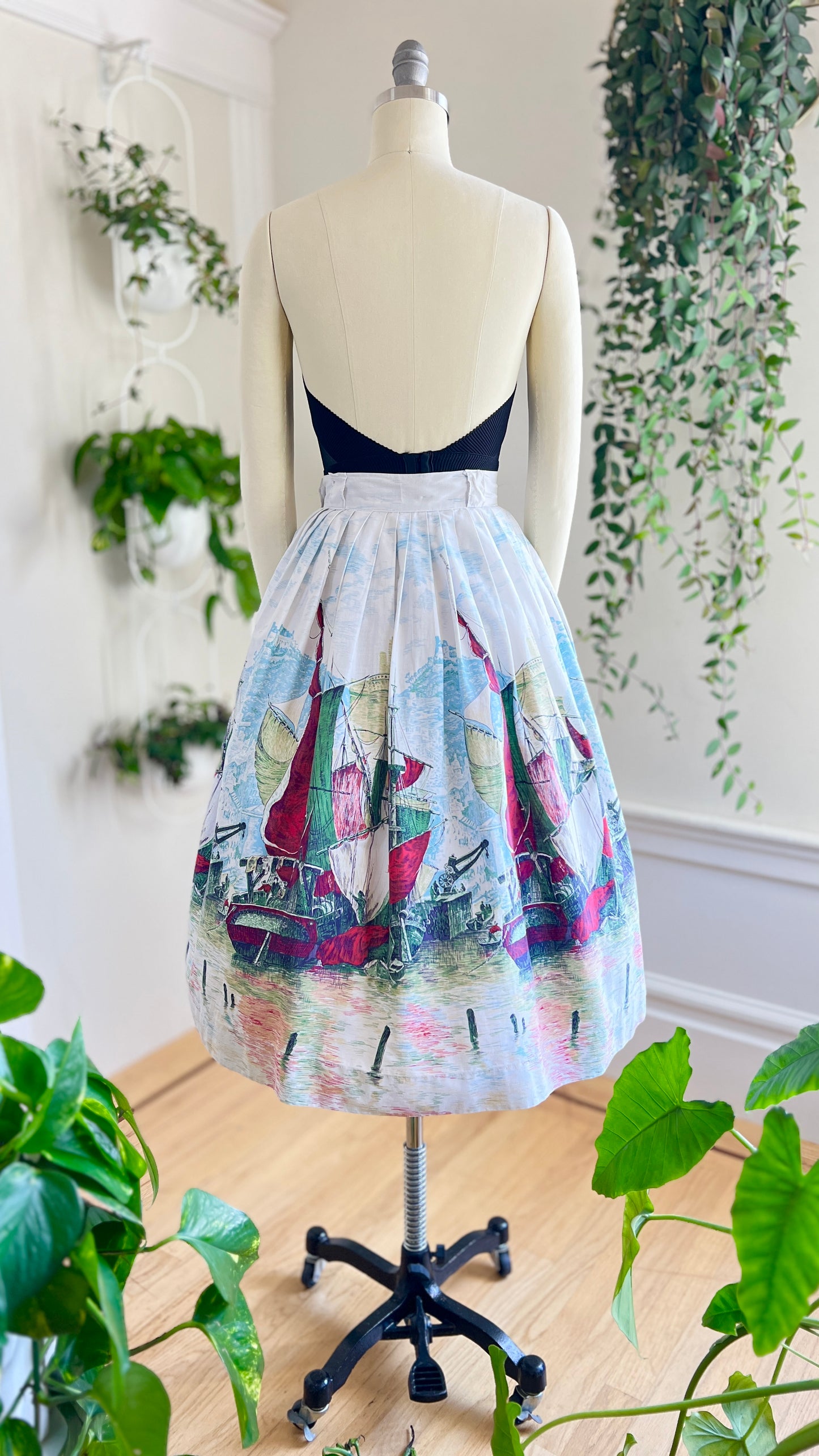 1950s Ship Novelty Border Print Skirt | small