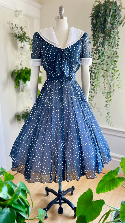 1980s ALBERT NIPON Polka Dot Sailor Dress | small/medium