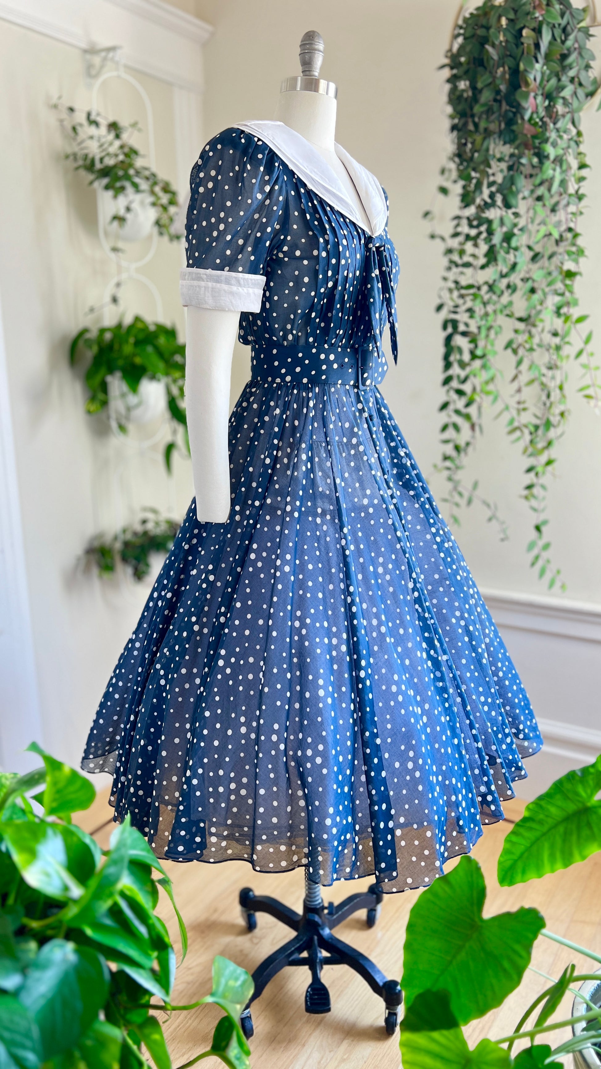 1980s ALBERT NIPON Polka Dot Sailor Dress | small/medium Birthday Life Vintage 1980s ALBERT NIPON Polka Dot Sailor Dress | small/medium Birthday Life Vintage
