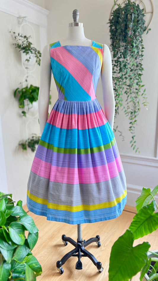 1950s Colorful Striped Cotton Sundress | medium