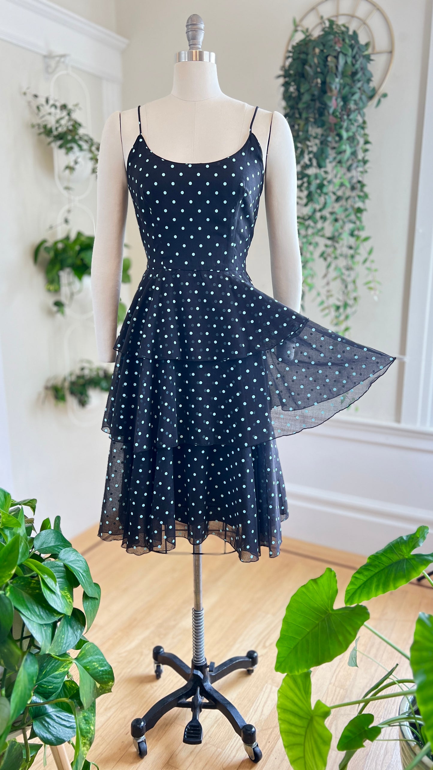 1970s Polka Dot Tiered Sundress | small/medium