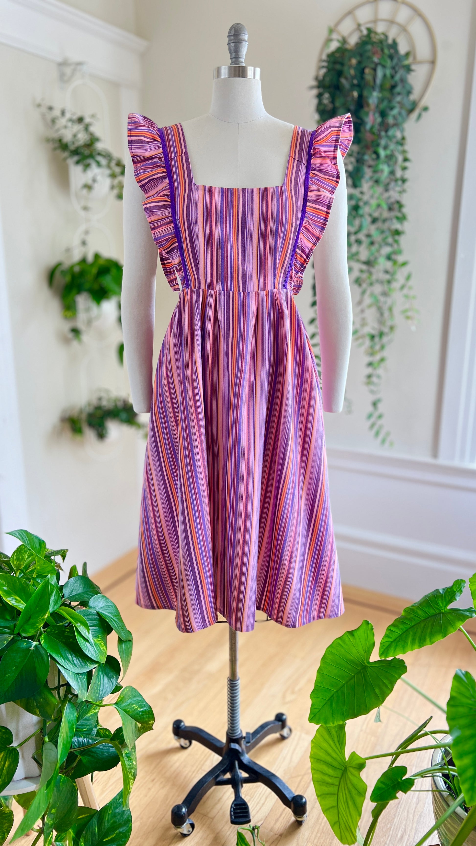 1970s Striped Cotton Pinafore Dress 1970s Striped Cotton Pinafore Dress