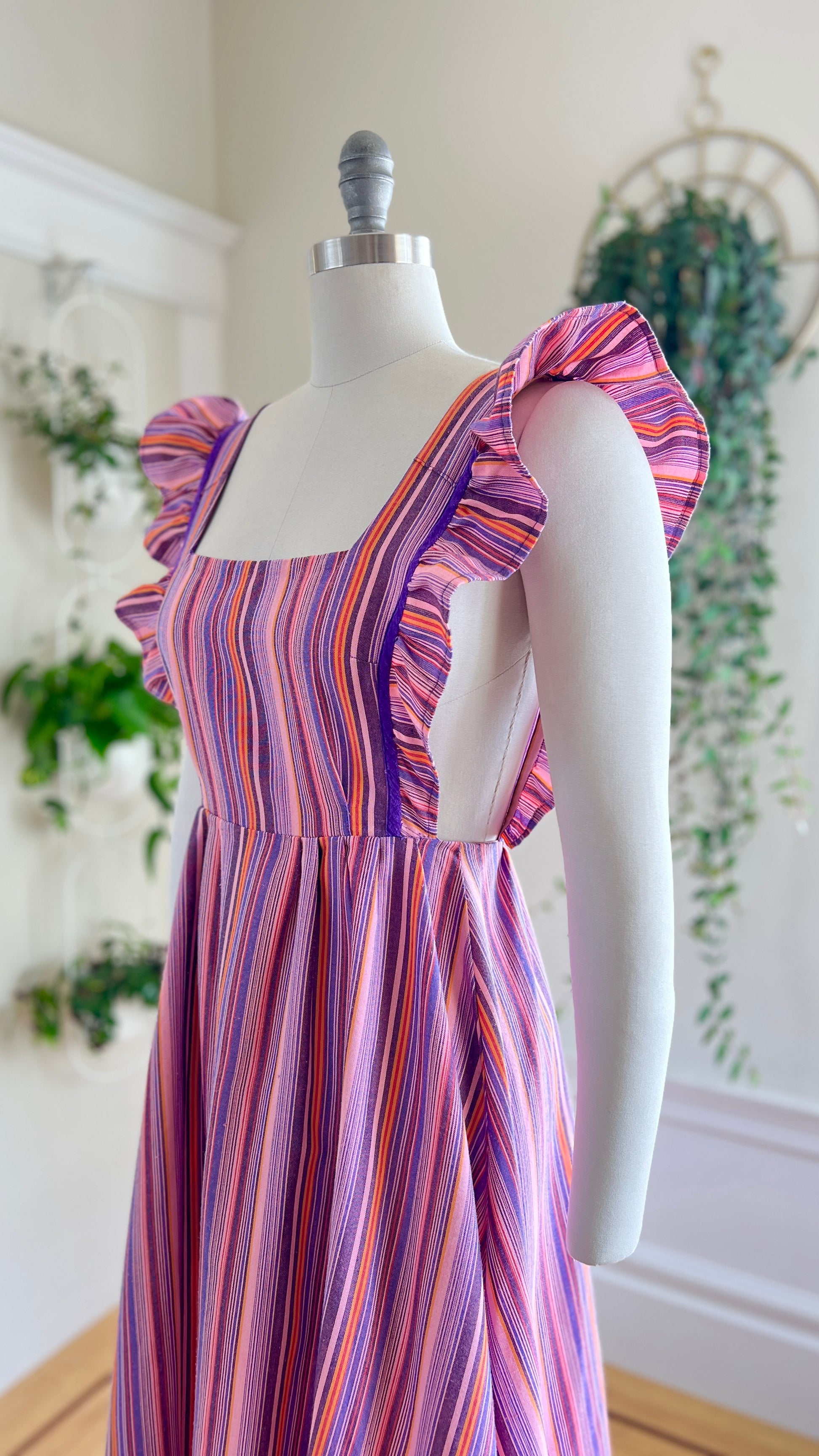 1970s Striped Cotton Pinafore Dress 1970s Striped Cotton Pinafore Dress