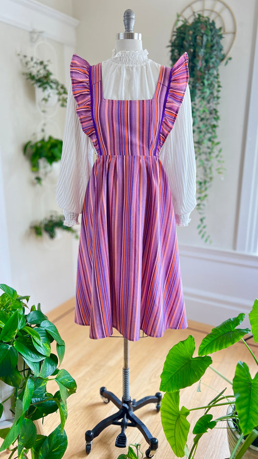 1970s Striped Cotton Pinafore Dress | small/medium