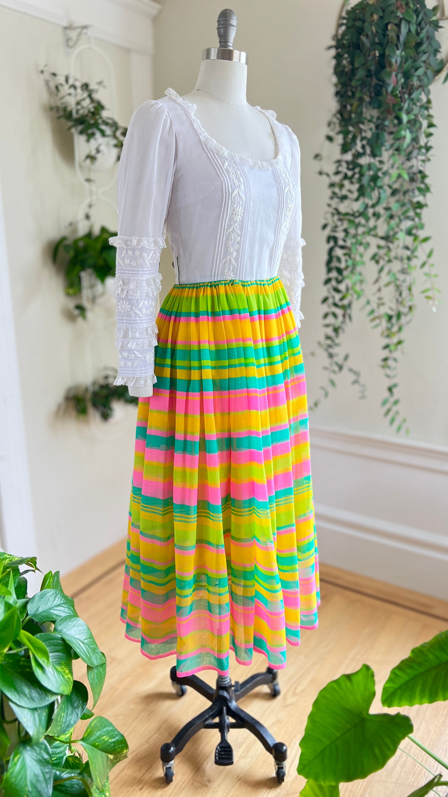 1960s 1970s Colorful Striped Maxi Dress | small/medium