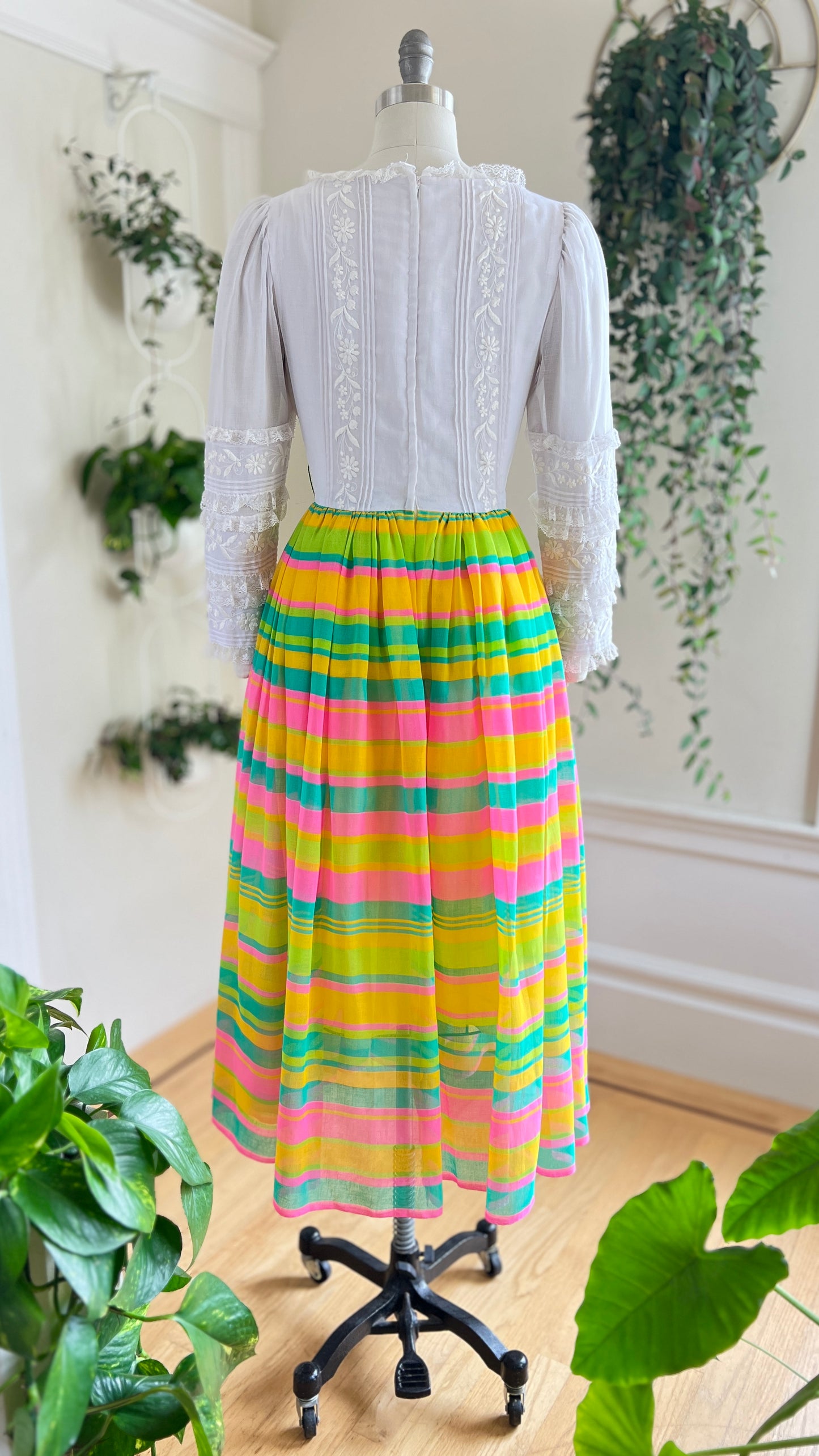 1960s 1970s Colorful Striped Maxi Dress | small/medium