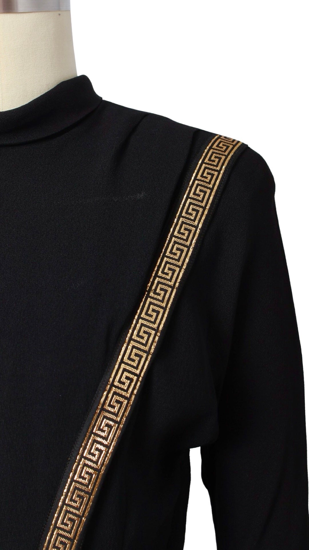 1940s Greek Key Peplum Rayon Crepe Dress | x-small