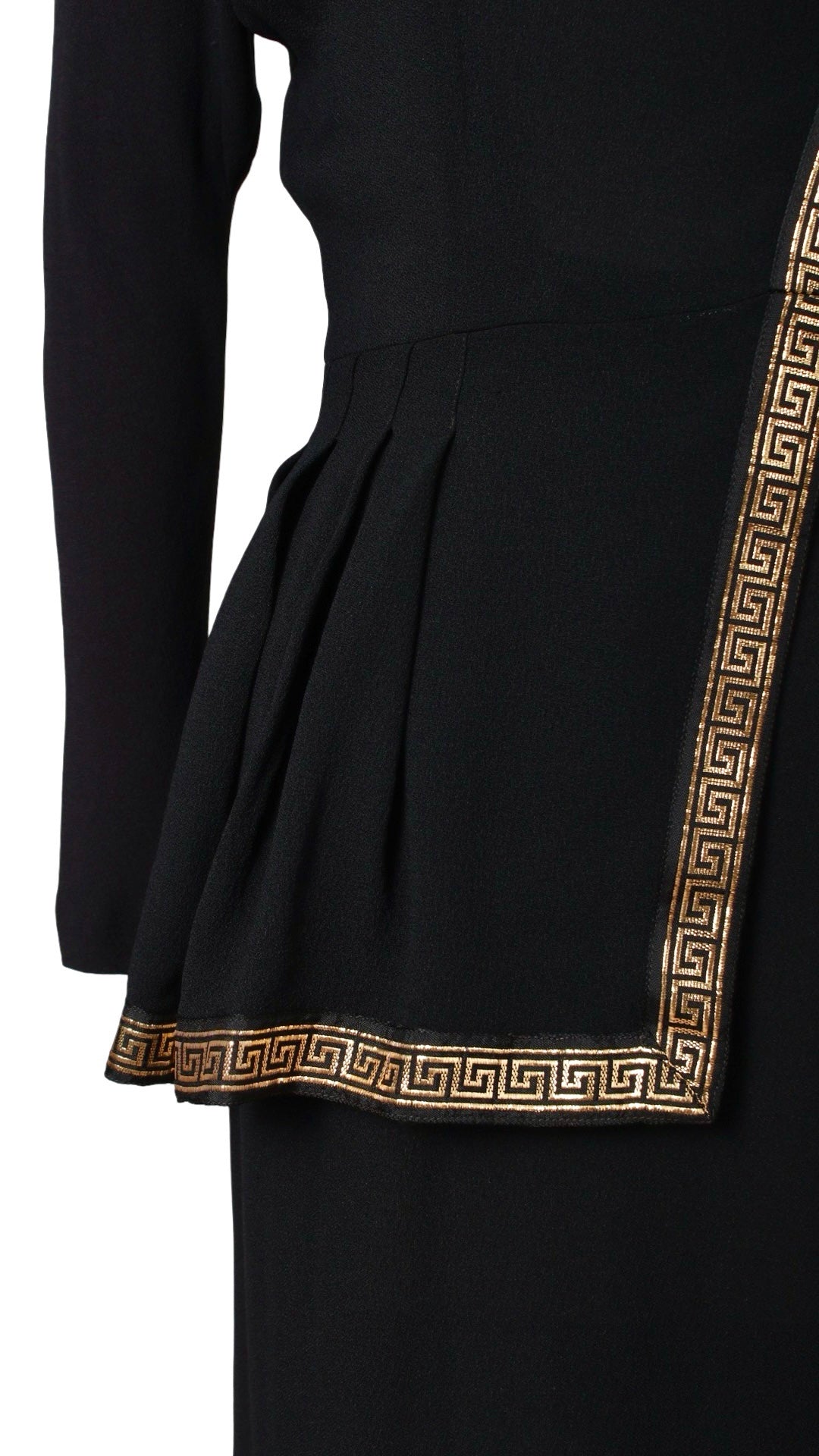 1940s Greek Key Peplum Rayon Crepe Dress | x-small