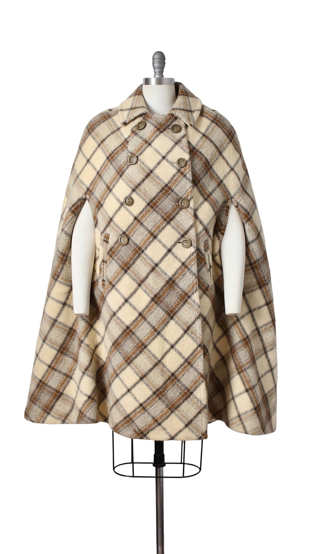 1970s Plaid Wool & Faux Fur Lined Cape | small/medium/large