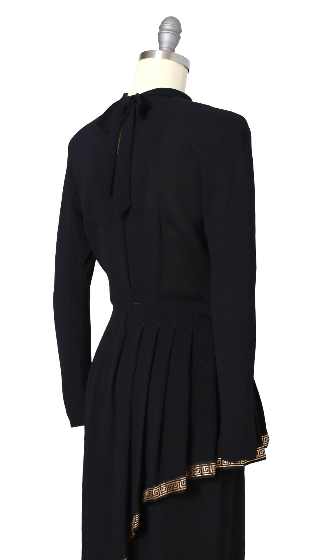 1940s Greek Key Peplum Rayon Crepe Dress | x-small