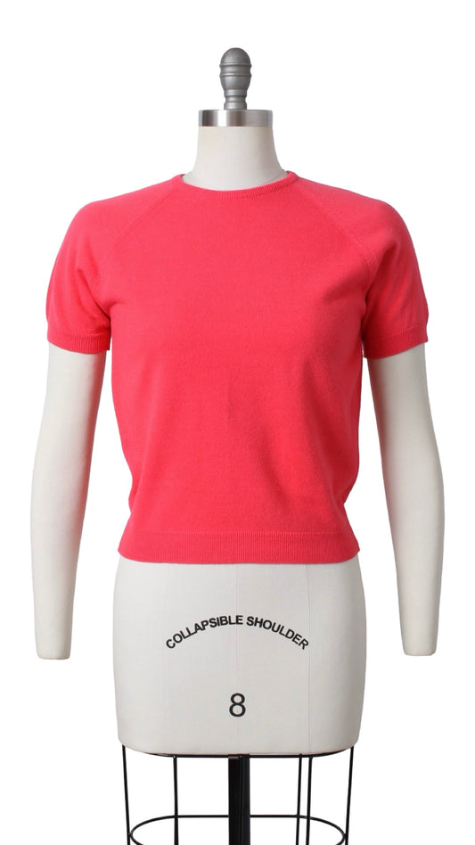 1970s Hot Coral Pink Sweater Top | small/medium