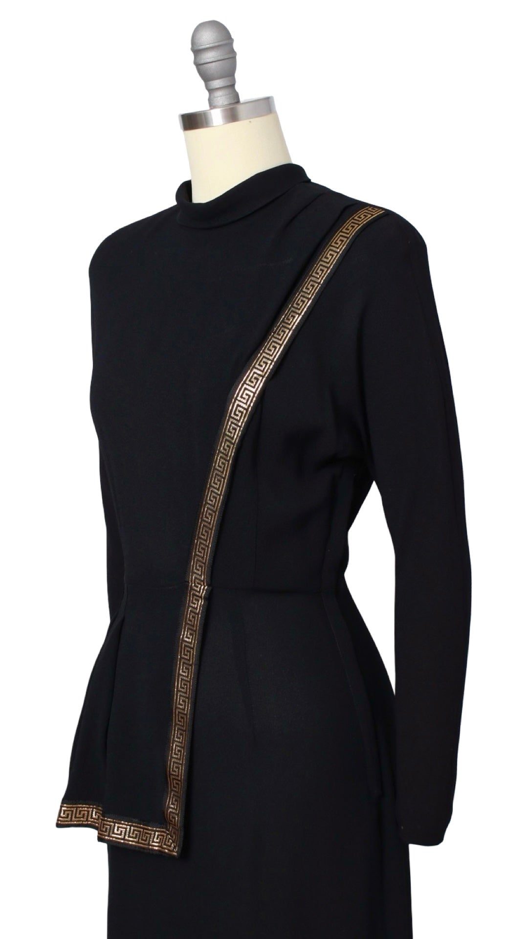 1940s Greek Key Peplum Rayon Crepe Dress | x-small