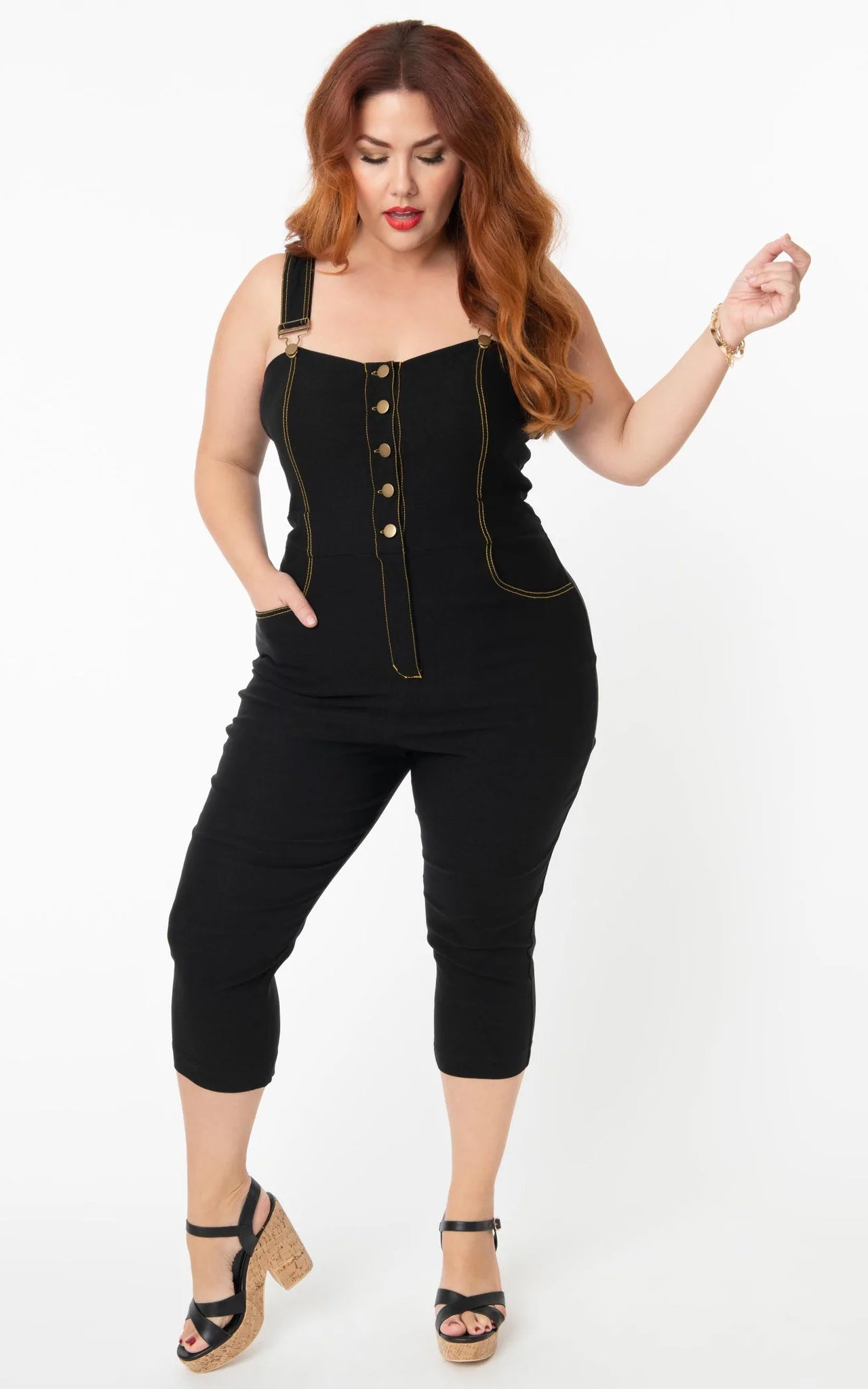 MODERN New with Tags UNIQUE VINTAGE Retro Stretchy Black Jeans Overalls Jumpsuit Birthday Life Vintage