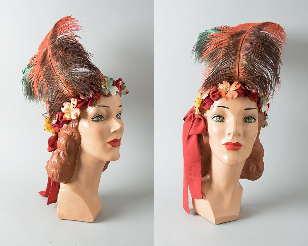 1920s Style Handmade Ostrich Feather Velvet Headdress