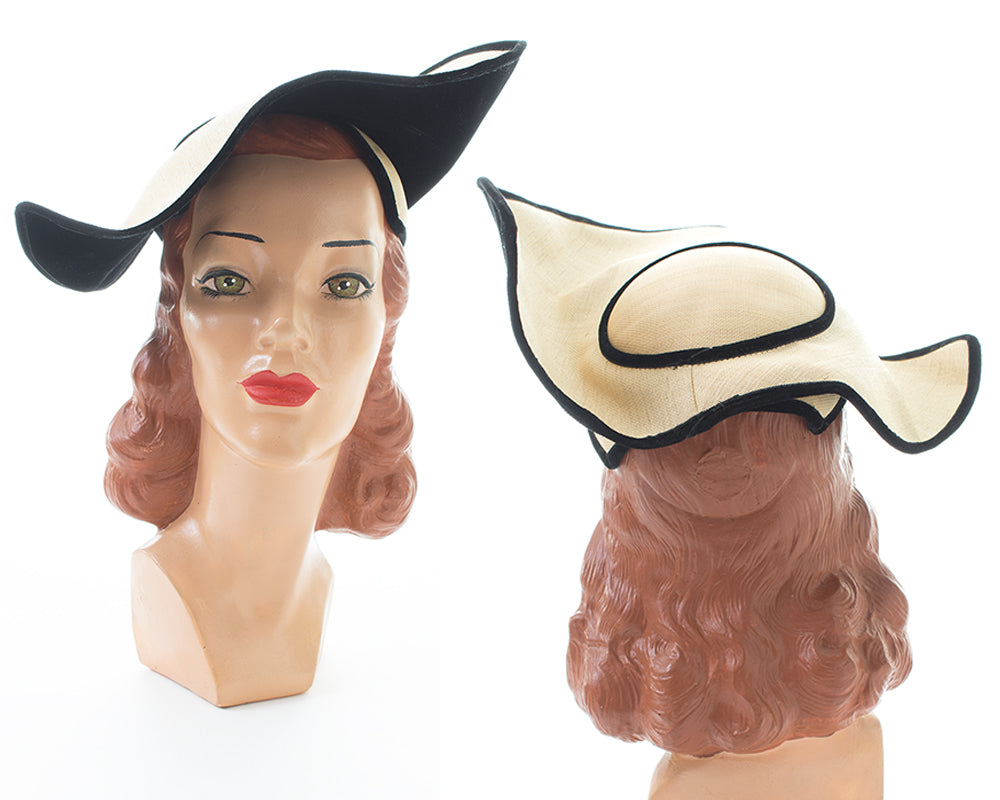 1950s Sculptural Structured Straw & Velvet Hat
