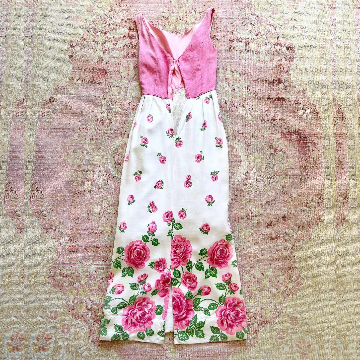 [AS-IS] 1960s Rose Border Print Maxi Dress | x-small