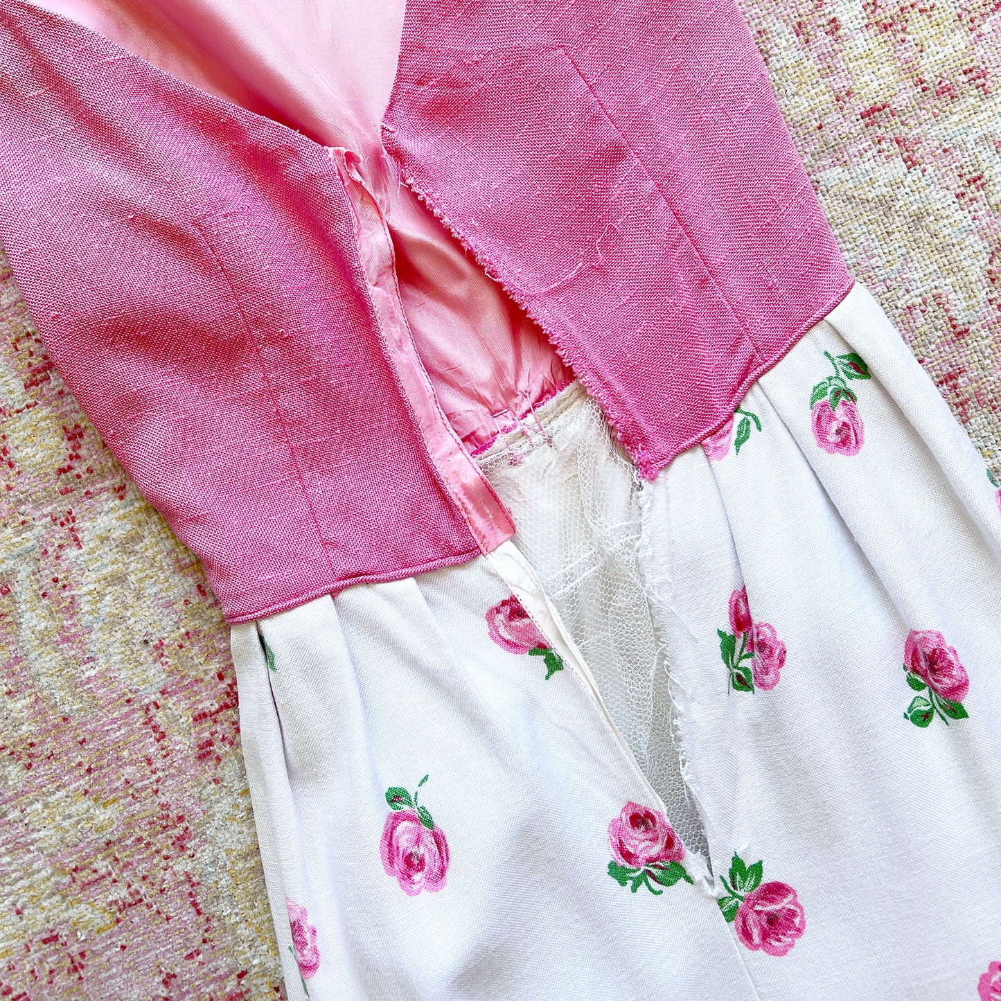 [AS-IS] 1960s Rose Border Print Maxi Dress | x-small