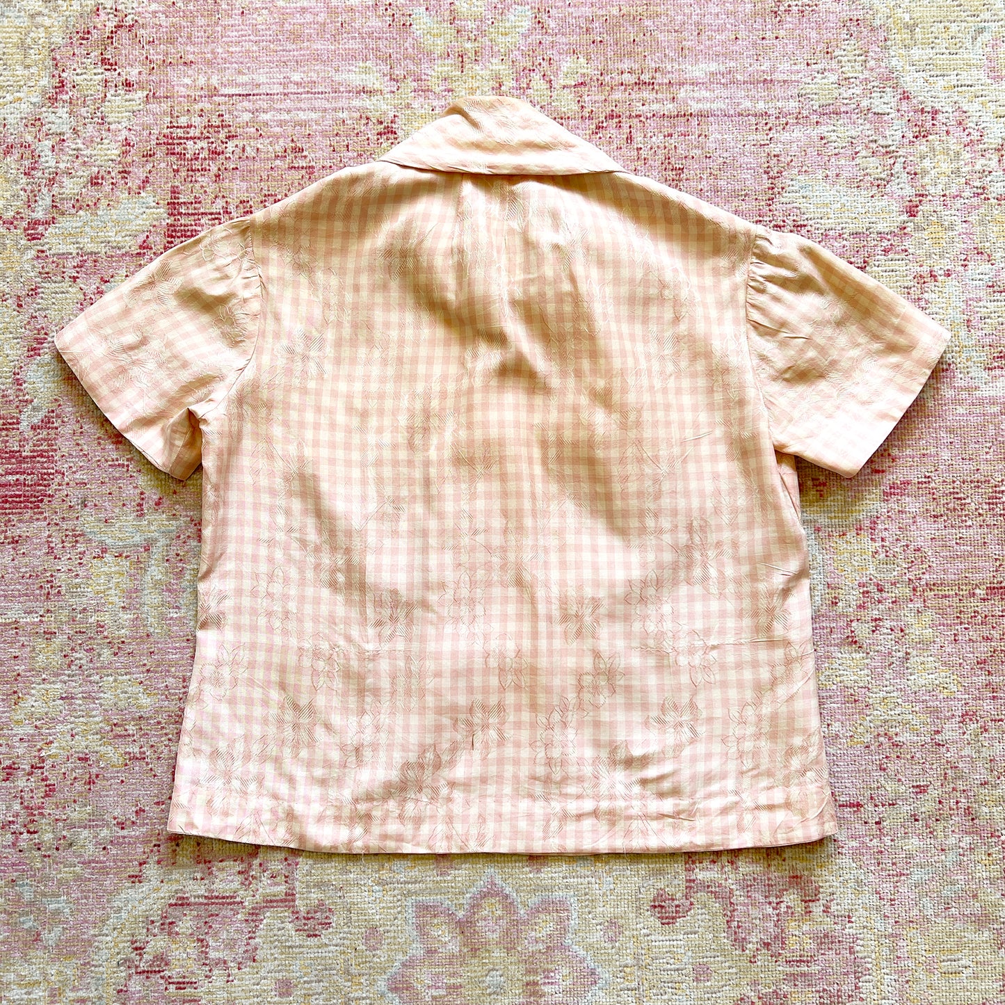 [AS-IS] 1950s Silk Gingham Blouse | small/medium