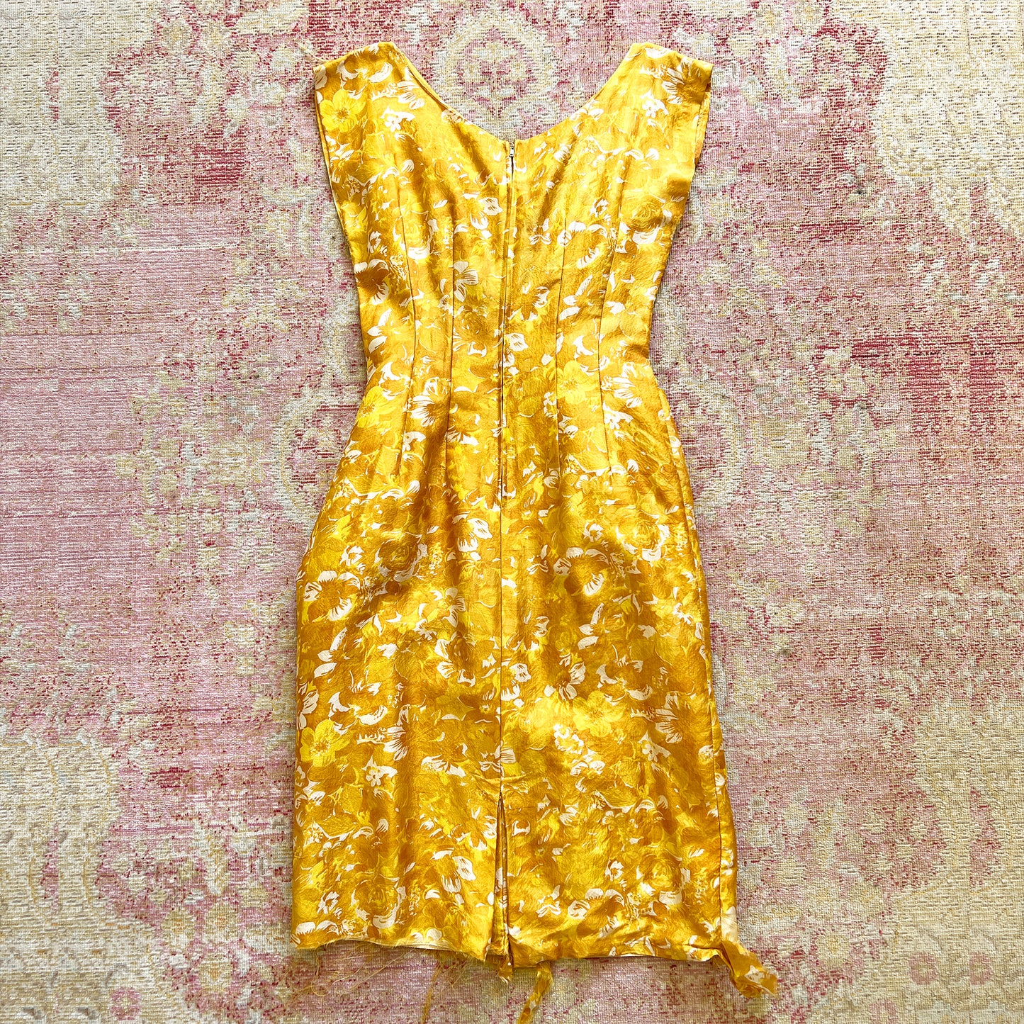[AS-IS] 1960s Floral Silk Dress | small