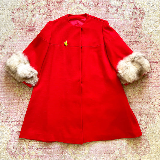 [AS-IS] 1960s Fox Fur Trim Coat | medium