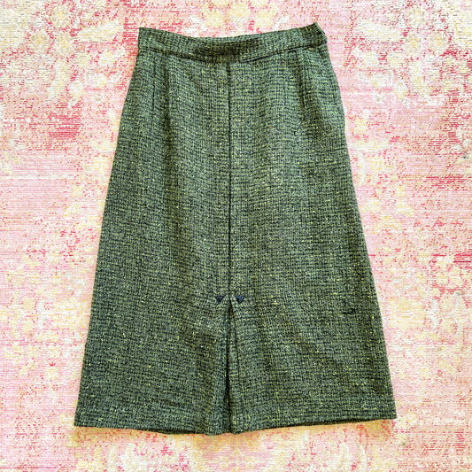 [AS-IS] 1950s Nubby Green Wool Skirt | medium
