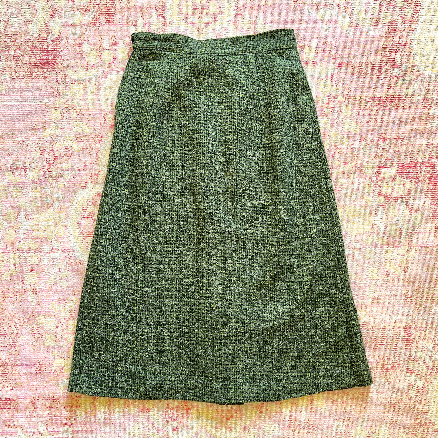 [AS-IS] 1950s Nubby Green Wool Skirt | medium