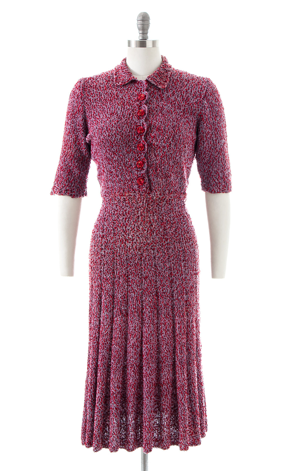 1940s Two Tone Flecked Knit Wool Dress