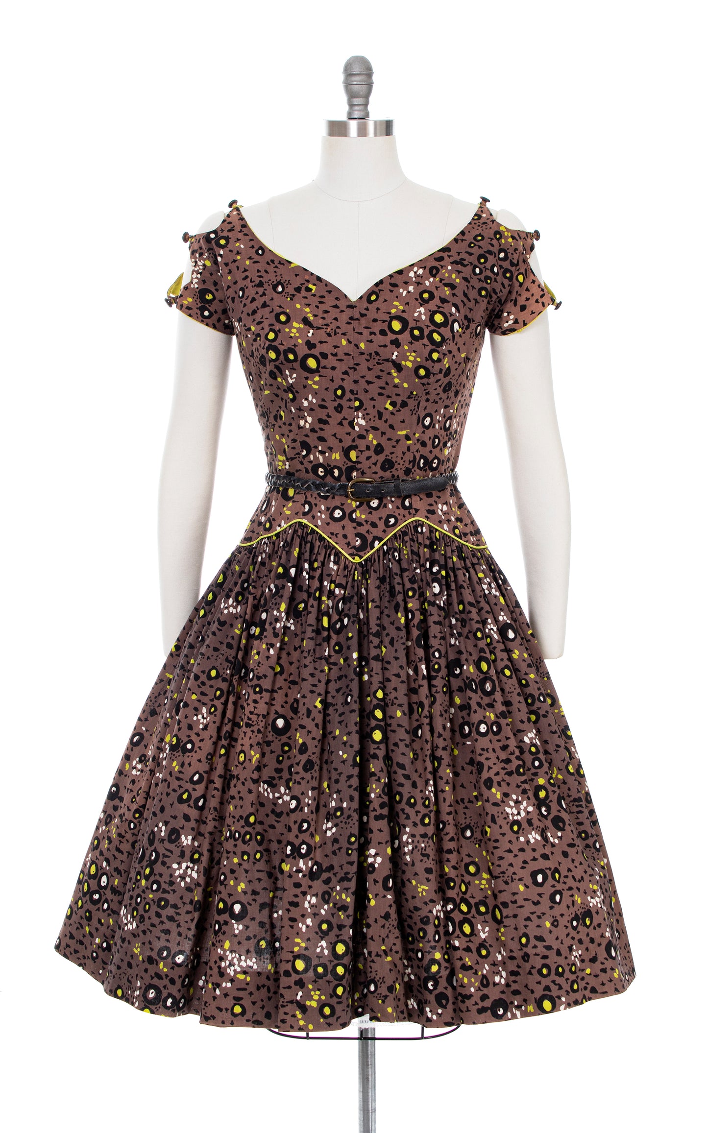Vintage 50 1950s Leopard Print Cotton Dress Birthday Life Vintage