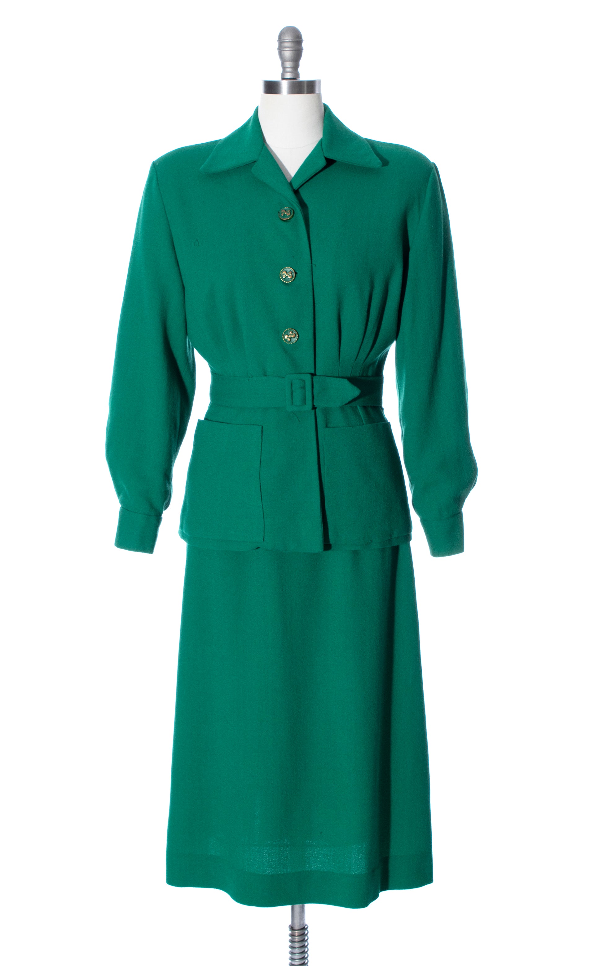 1940s Emerald Green Wool Crepe Skirt Suit | medium Birthday Life Vintage 1940s Emerald Green Wool Crepe Skirt Suit | medium Birthday Life Vintage