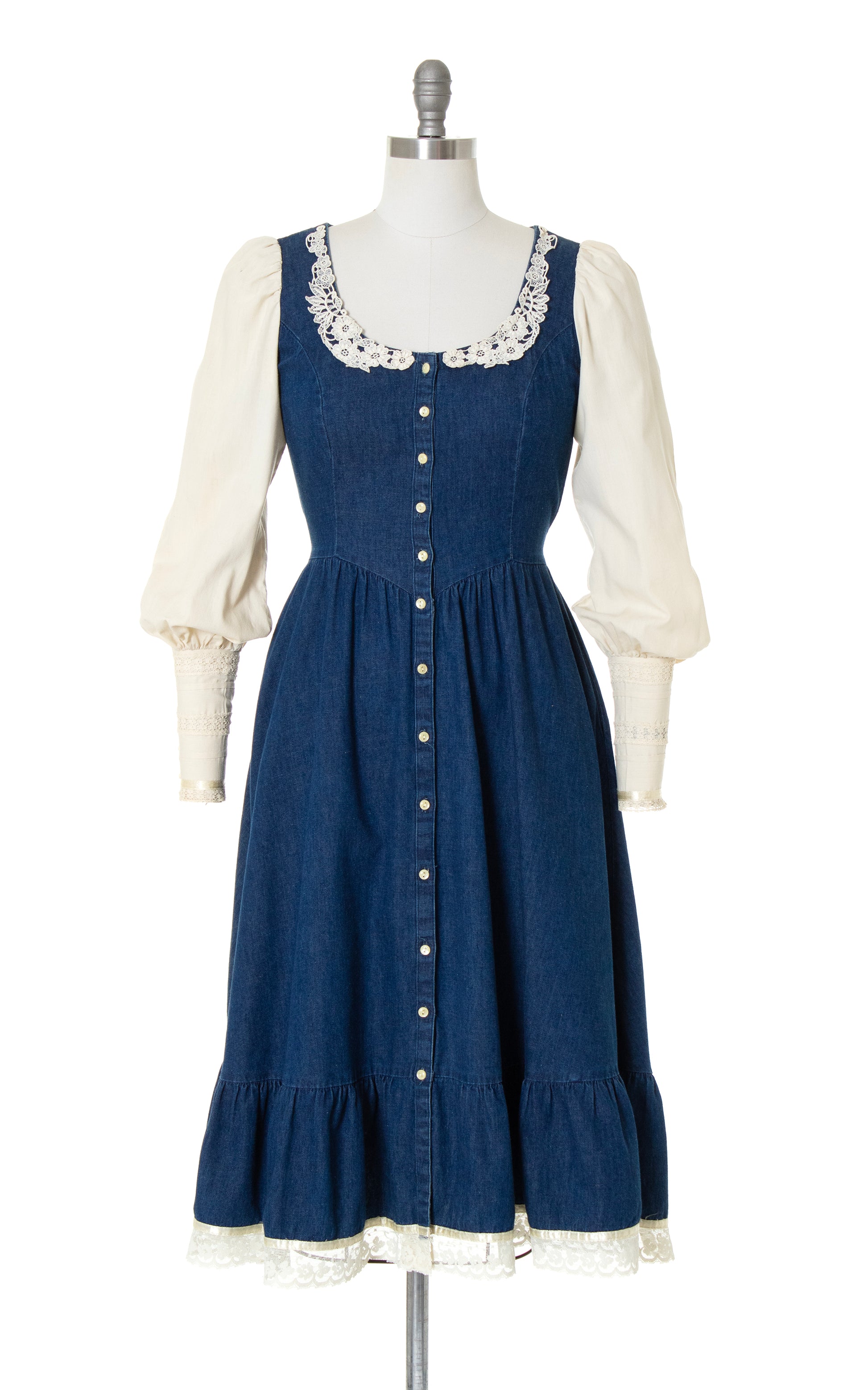1970s Gunne Sax Style Denim Prairie Dress | small/medium Birthday Life Vintage 1970s Gunne Sax Style Denim Prairie Dress | small/medium Birthday Life Vintage