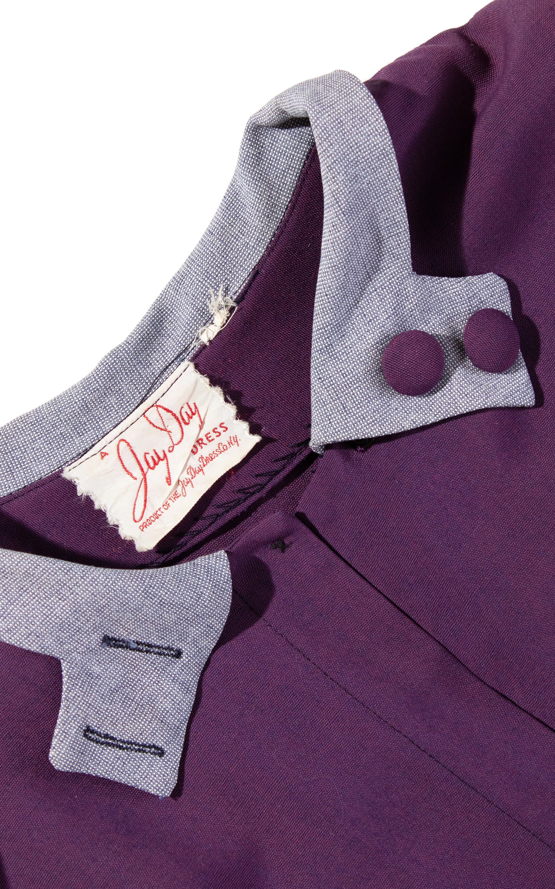 Vintage 40s 1940s Purple Shirtwaist Day Dress with Pockets BirthdayLifeVintage