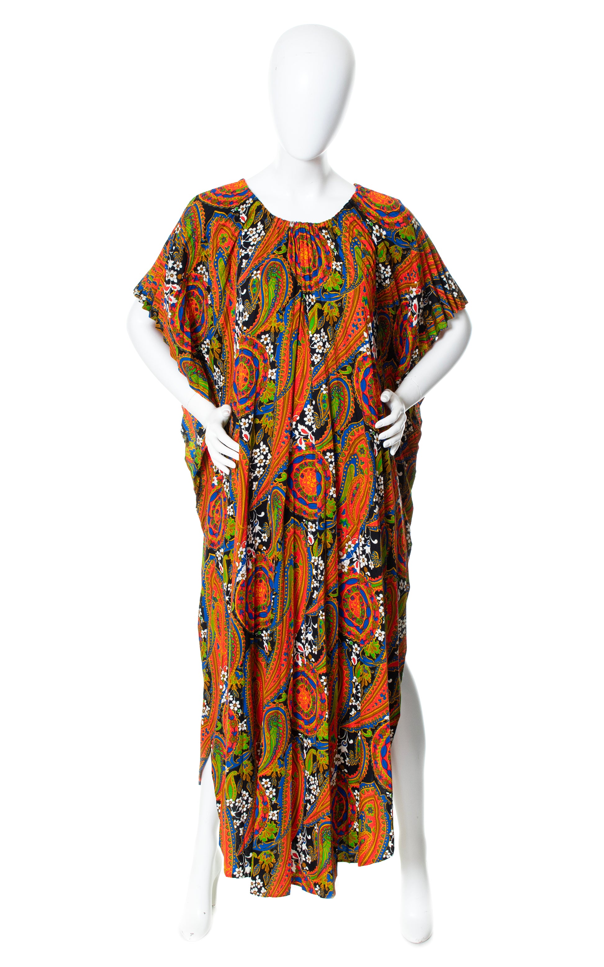 Vintage 70s 1970s Floral Paisley Pleated Kaftan Psychedelic Maxi Dress BirthdayLifeVintage