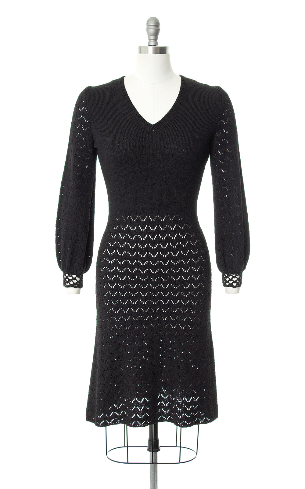 Vintage 1970s 70s Black Open Knit Sweater Dress Birthday Life Vintage