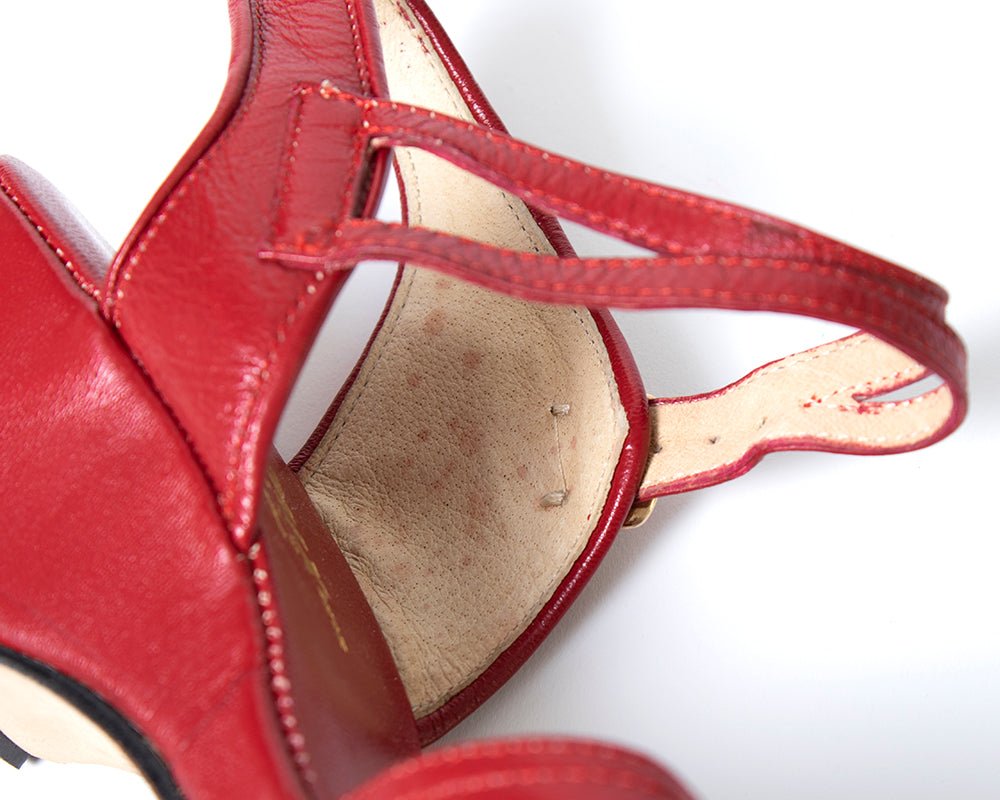 Modern 1940s Style RE-MIX Red Leather Wedge Sandals | US 9